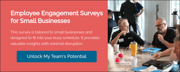 Employee Engagement Surveys for Small Businesses   This survey is tailored to small businesses and designed to fit into your busy schedule. It provides valuable insights with minimal disruption.  